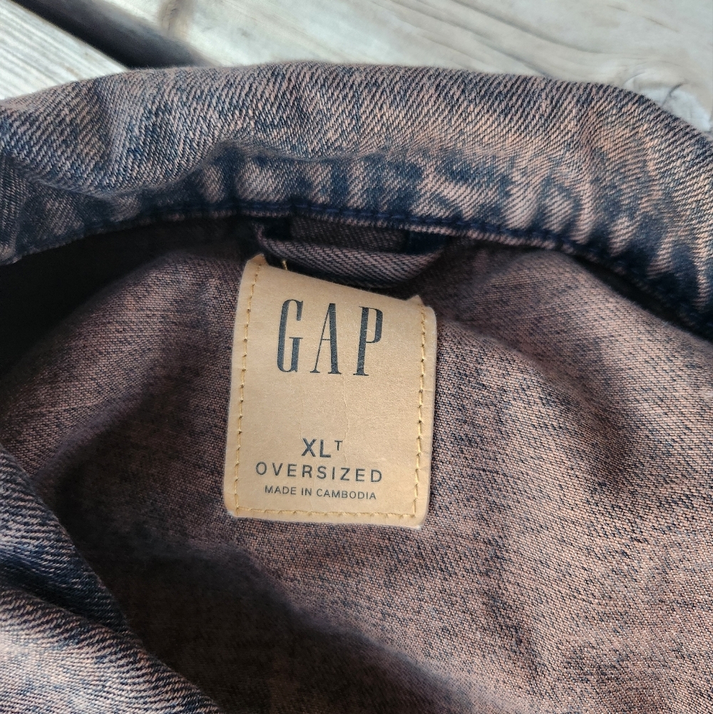 Gap Oversized Tux Icon Denim Jean Jacket Woodsy Brown Wash XL Baddie Black - Picture 9 of 9